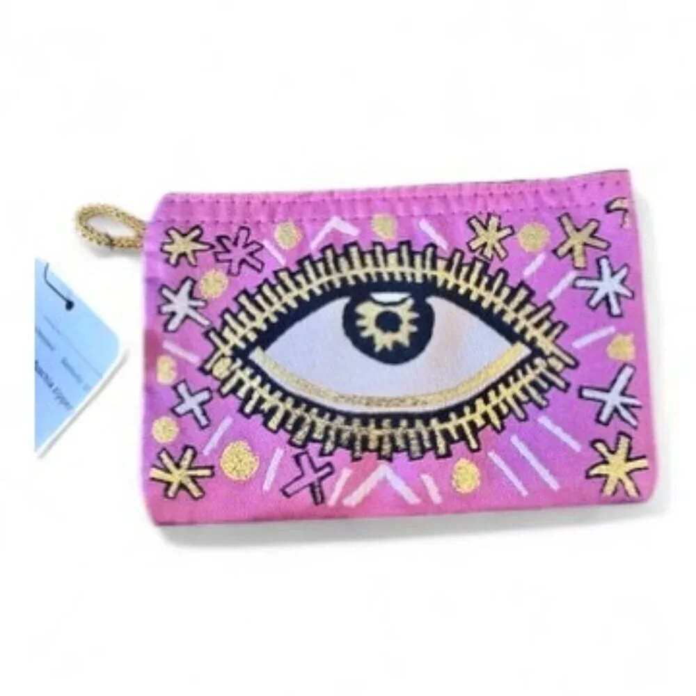 Pink Evil Eye Coin Purse, Small Fabric Pouch